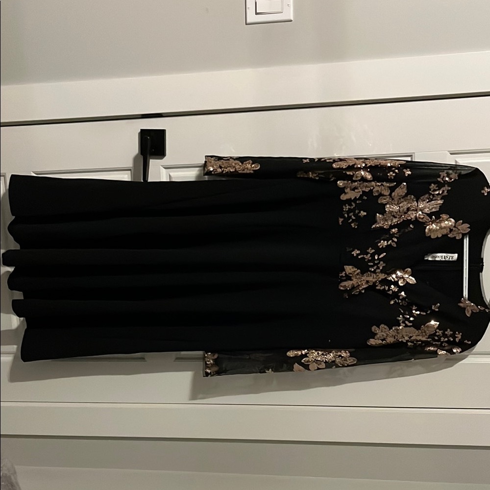 Elegant Black Dress with Gold Floral Accents
